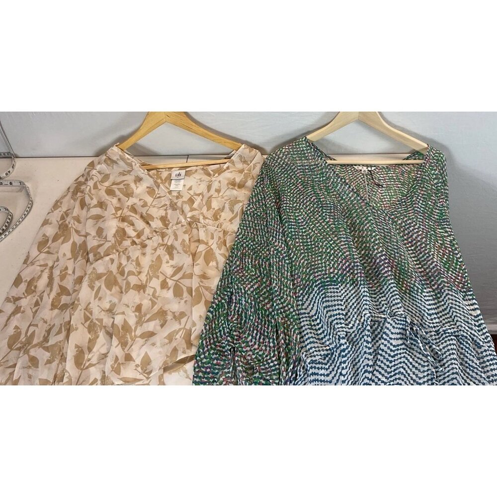 Lot Of 2 Cabi Blouses Sheer long sleeve Floral Office Size MED‎ 4156, 731
